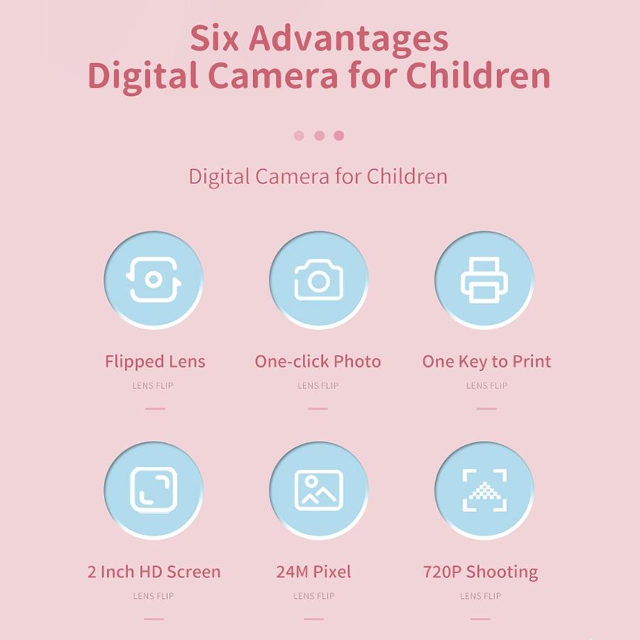 Hd Cartoon Kids Camera with Rotating Lens - Pink 16g