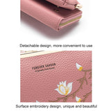 Black Embroidered Crossbody Wallet With Large Capacity - Blue - Close-Up Angle