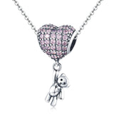 925 Sterling Silver Bear Balloon Bracelet With Zirconium Diamond Beads Style - Bead + Chain - Front View