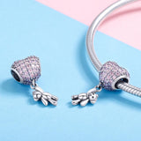 925 Sterling Silver Bear Balloon Bracelet With Zirconium Diamond Beads Style - Bead + Chain - 45-Degree Angle