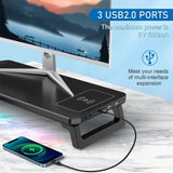 Usb Monitor Stand Riser with Type-c Ports - Wireless Charging  Black - Top-Down View