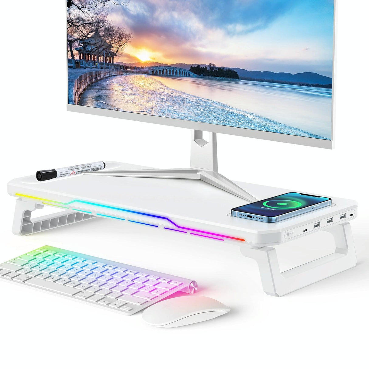 Usb Monitor Stand Riser with Type-c Ports - Wireless Charging Black