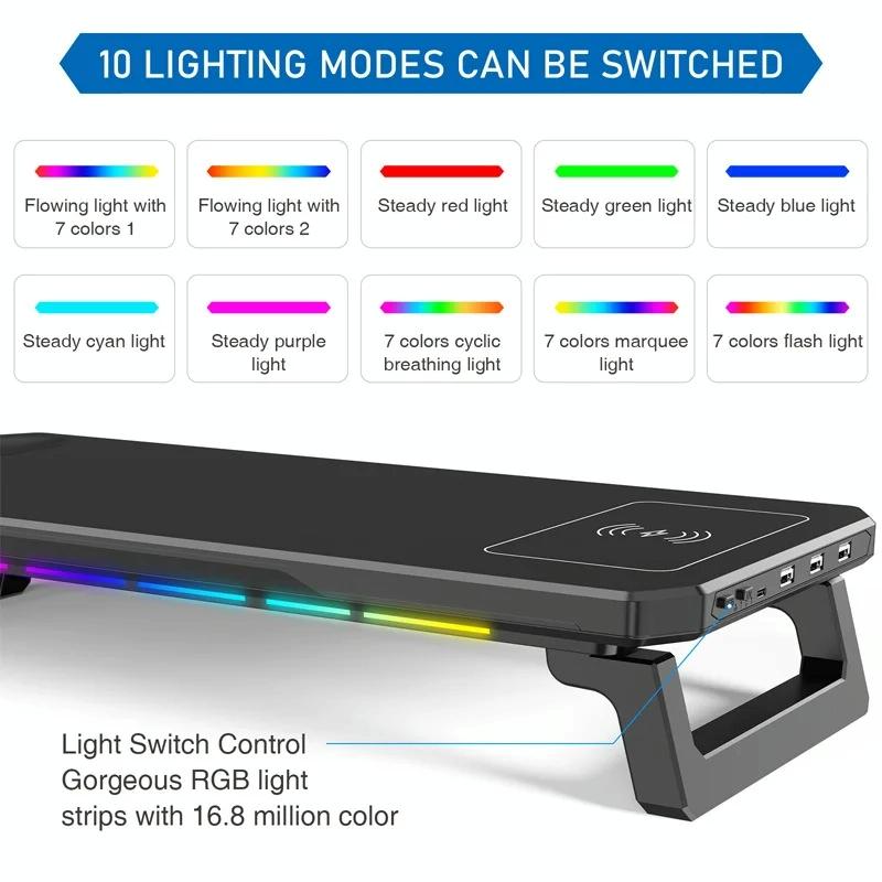 Usb Monitor Stand Riser with Type-c Ports - Wireless Charging Black