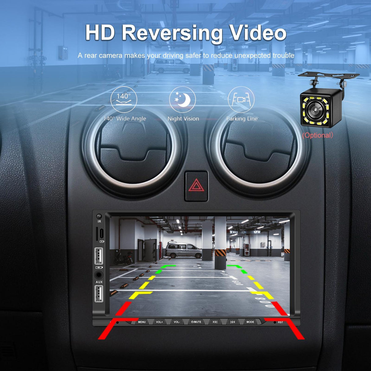 7 Inch Car Mp5 Player Carplay / Android Auto / Mirror Link / Bluetooth - Standard - With 4-Light Camera