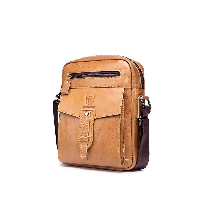 Cowhide Messenger Bag Large Capacity Briefcase Yellow Brown