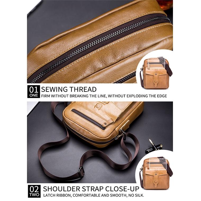 Cowhide Messenger Bag Large Capacity Briefcase Yellow Brown