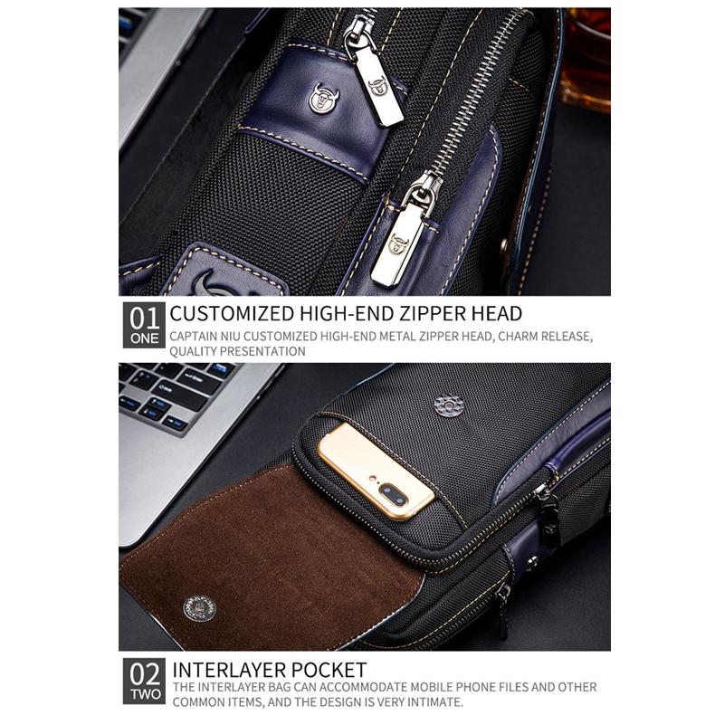 Blue Black Leather Men Chest Bag Casual Shoulder Bag