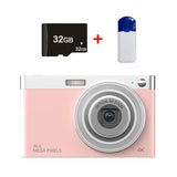 4k 8x Optical Zoom Telescopic Lens Digital Camera with Card Reader & 32g - Pink - Front View
