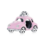 925 Sterling Silver Pink Car Beads For Diy Bracelets & Necklaces - Front View