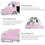 925 Sterling Silver Pink Car Beads For Diy Bracelets & Necklaces - 45-Degree Angle