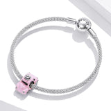 925 Sterling Silver Pink Car Beads For Diy Bracelets & Necklaces - Close-Up Angle