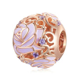 925 Sterling Silver Purple Rose Beads For Diy Accessories - Front View