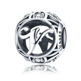 925 Sterling Silver 26 English Letter Beads For Diy Bracelets & Necklaces Style - V - Front View