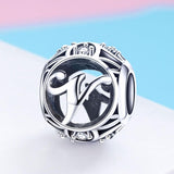 925 Sterling Silver 26 English Letter Beads For Diy Bracelets & Necklaces Style - V - Side View