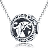 925 Sterling Silver 26 English Letter Beads For Diy Bracelets & Necklaces Style - V - Top-Down View