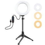 6.2 Led Ring Light with Usb 3 Modes Dimmable Desktop Tripod Cold Shoe Ball Head - Front View