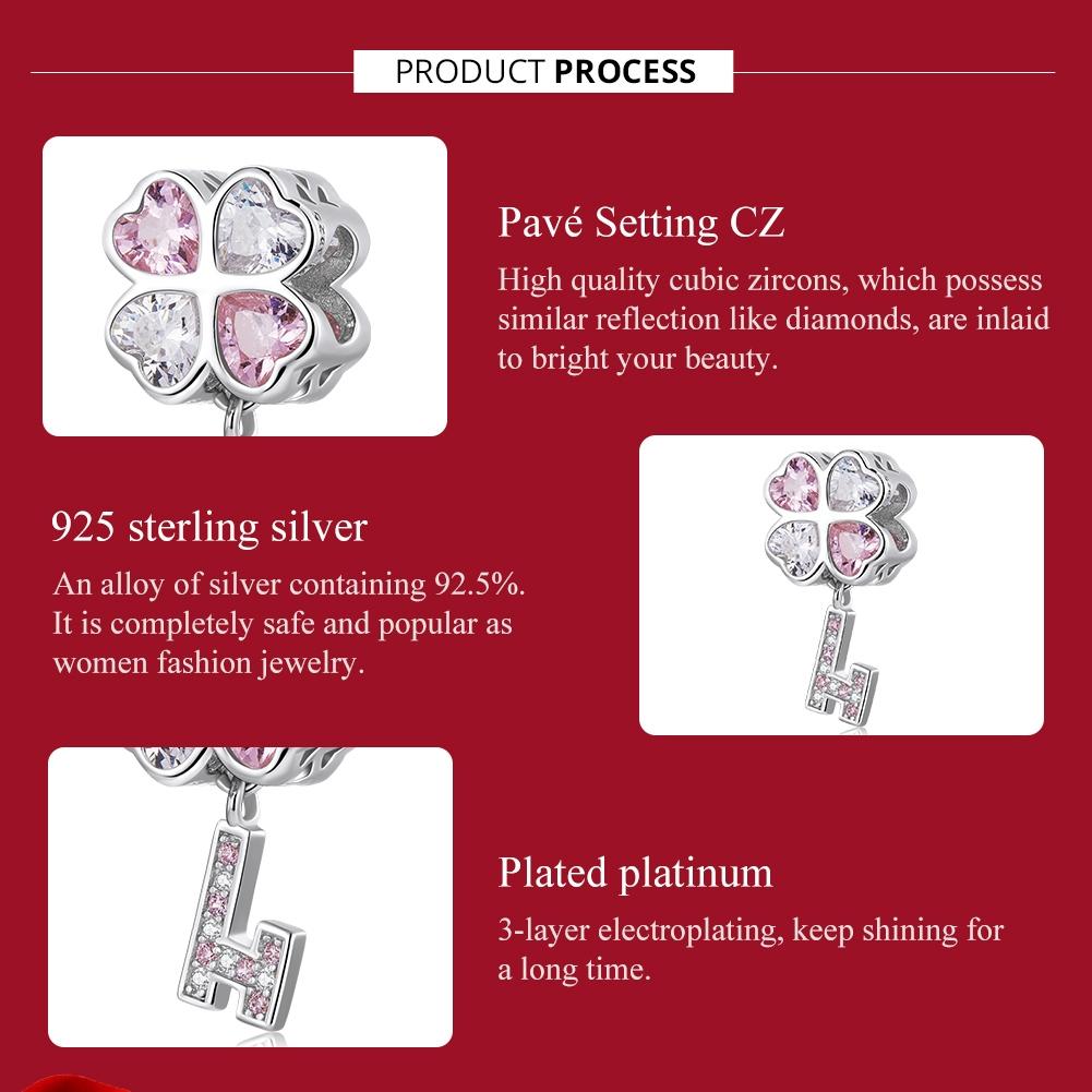 925 Sterling Silver Heart Clover Beads For Diy Bracelet Or Necklace