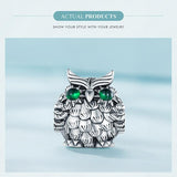 925 Sterling Silver Owl Pendant Necklace Charm For Diy Bracelets - 45-Degree Angle