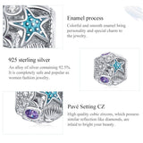 925 Sterling Silver Starfish Zircon Beaded Bracelet / Necklace Set - Rear View