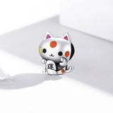 925 Sterling Silver Lucky Cat Bead For Diy Bracelet Or Necklace - Side View