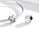 925 Sterling Silver Lucky Cat Bead For Diy Bracelet Or Necklace - Close-Up Angle