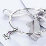 925 Sterling Silver Home Love Pink Gemstone Bracelet - Close-Up Angle