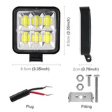 Car Square Work Light With 6 Cob Lamp Beads - Side View