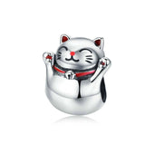 925 Sterling Silver Lucky Cat Beaded Bracelet Diy Accessory - Front View