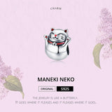 925 Sterling Silver Lucky Cat Beaded Bracelet Diy Accessory - Side View