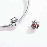 925 Sterling Silver Lucky Cat Beaded Bracelet Diy Accessory - 45-Degree Angle