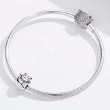 925 Sterling Silver Lucky Cat Beaded Bracelet Diy Accessory - Rear View