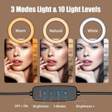 Foldable 10 Led Ring Light with Swing Arm Stand & Phone Holder - 45-Degree Angle