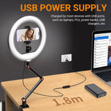Foldable 10 Led Ring Light with Swing Arm Stand & Phone Holder - Low Angle