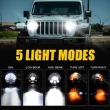 7 Inch Car Matrix Gradient Led Headlight Lamps For Jeep Wrangler - Close-Up Angle