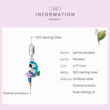 925 Sterling Silver Parrot Pendant For Bracelet Or Necklace - Side View