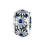 925 Sterling Silver Blue Daisy Spacer For Bracelet - Front View