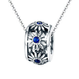 925 Sterling Silver Blue Daisy Spacer For Bracelet - Side View