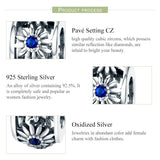 925 Sterling Silver Blue Daisy Spacer For Bracelet - 45-Degree Angle