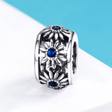 925 Sterling Silver Blue Daisy Spacer For Bracelet - Rear View