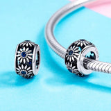 925 Sterling Silver Blue Daisy Spacer For Bracelet - Close-Up Angle