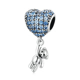 925 Sterling Silver Heart Balloon Bear Pendant For Diy Bracelets & Necklaces - Front View