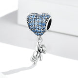 925 Sterling Silver Heart Balloon Bear Pendant For Diy Bracelets & Necklaces - Side View