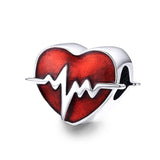 925 Sterling Silver Red Ecg Beaded Love Bracelet - Front View