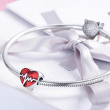 925 Sterling Silver Red Ecg Beaded Love Bracelet - Close-Up Angle