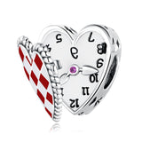 925 Sterling Silver Heart Clock Beads For Diy Bracelets & Necklaces - Front View