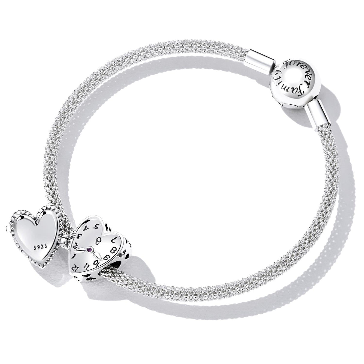 925 Sterling Silver Heart Clock Beads For Diy Bracelets & Necklaces