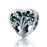 925 Sterling Silver Tree Of Life Heart Bracelet & Clear Beads - Front View