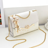 Sequined Messenger Shoulder Bag For Women Beige - White