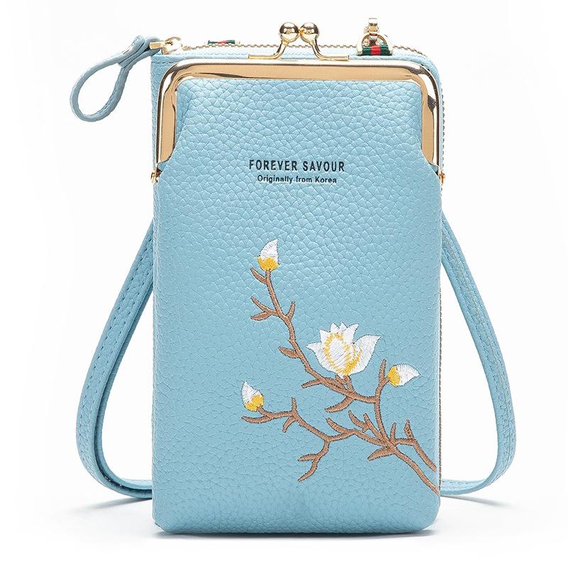 Black Embroidered Single Shoulder Phone Bag Wallet - Yellow