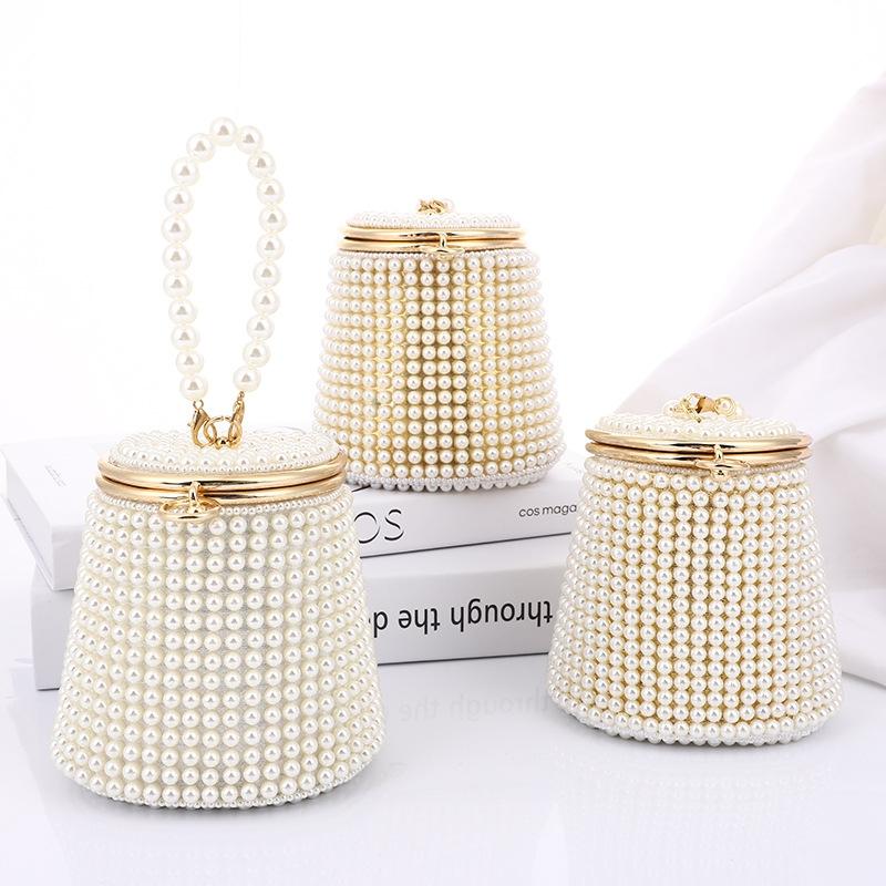 White & Beige Pearl Mini Tote Bag